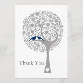 Tarjeta De Agradecimiento boda de los pájaros amorosos azul marino del árbol