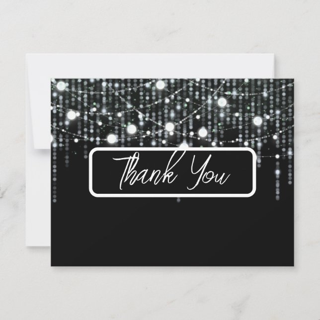 Tarjeta De Agradecimiento Boda de luces colgantes en blanco y negro (Anverso)