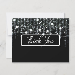 Tarjeta De Agradecimiento Boda de luces colgantes en blanco y negro