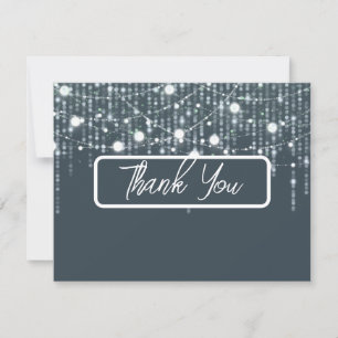Tarjeta De Agradecimiento Boda de luces colgantes grises y blancas