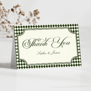 Tarjeta De Agradecimiento Boda de lujo antigua en verde oliva y marfil