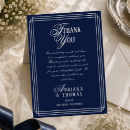 Tarjeta De Agradecimiento Boda de lujo azul marino