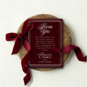 Tarjeta De Agradecimiento Boda de lujo con caligrafía en burdeos