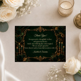 Tarjeta De Agradecimiento Boda de Lujo Esmeralda Encantada de Otoño