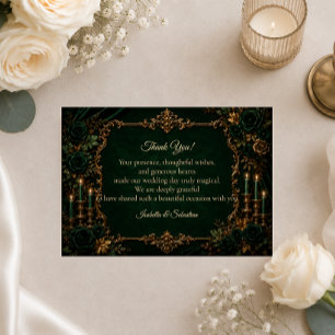 Tarjeta De Agradecimiento Boda de Lujo Esmeralda Encantada de Otoño