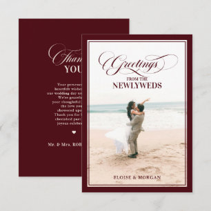 Tarjeta De Agradecimiento Boda de lujo formal moderna burgundy dinero antigu