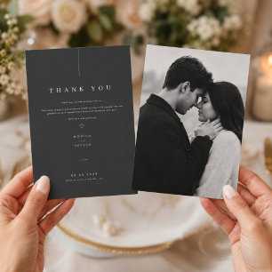 Tarjeta De Agradecimiento Boda de lujo negra y dorada