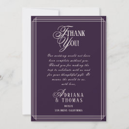Tarjeta De Agradecimiento Boda de lujo púrpura