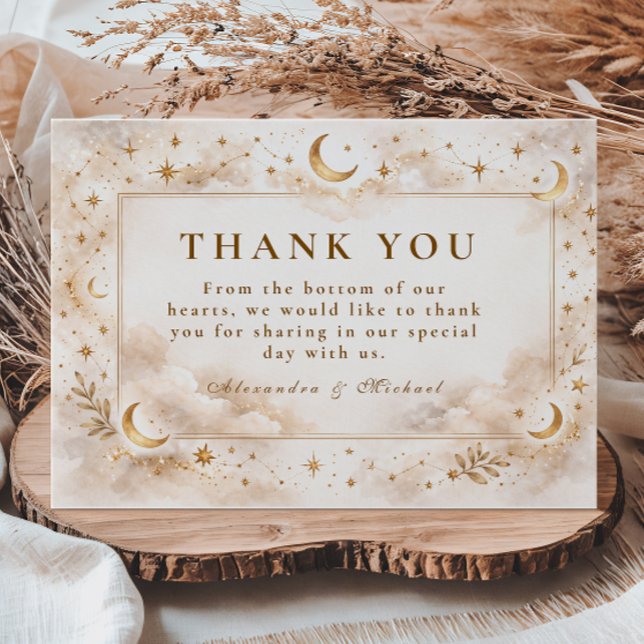 Tarjeta De Agradecimiento Boda de Luna y Estrellas Celestiales (Subido por el creador)