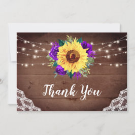 Tarjeta De Agradecimiento Boda de Madera Rusa Sunflowers Lace Purple Floral