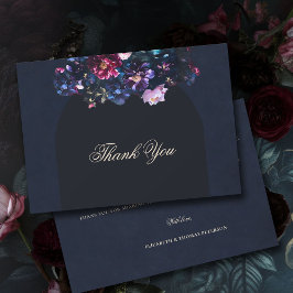 Tarjeta De Agradecimiento Boda de malva negra romántica floral negro oscuro