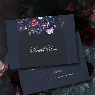 Tarjeta De Agradecimiento Boda de malva negra romántica floral negro oscuro