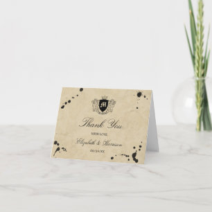 Tarjeta De Agradecimiento Boda de manchas de monograma y tinta de cosecha