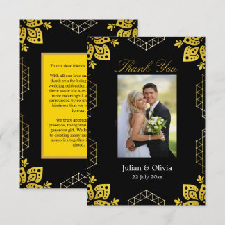 Tarjeta De Agradecimiento Boda de Mandala de Lujo Negro y Dorado