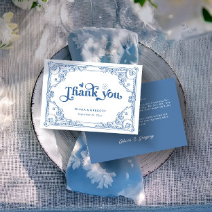 Tarjeta De Agradecimiento Boda de marco antiguo azul turbio