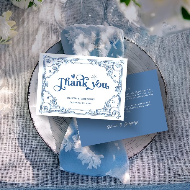 Tarjeta De Agradecimiento Boda de marco antiguo azul turbio (Subido por el creador)