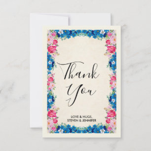 Tarjeta De Agradecimiento Boda de marco de flor rosa y azul