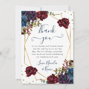 Tarjeta De Agradecimiento Boda de Marco de Flores Rojas y Azules