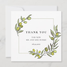 Tarjeta De Agradecimiento Boda de marco de ramas oleícolas