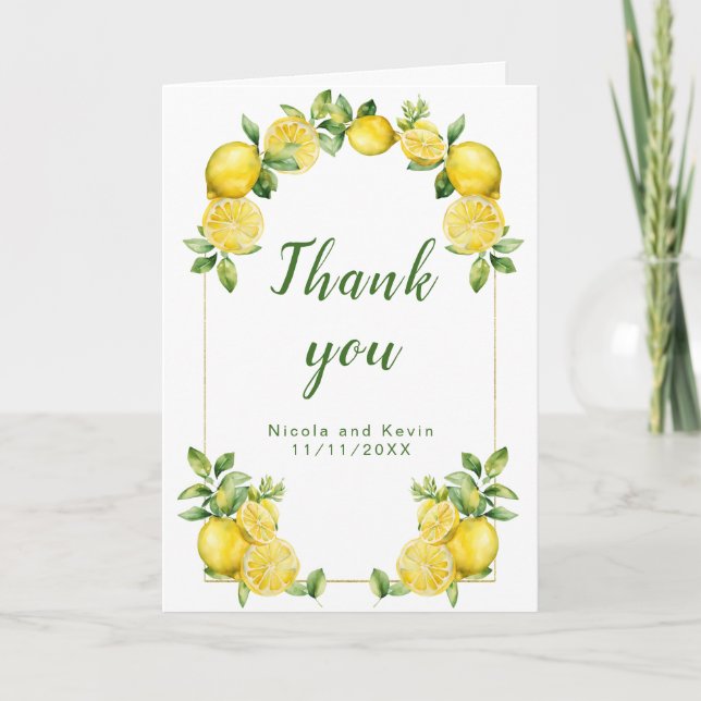 Tarjeta De Agradecimiento Boda de marco de vegetación de limón italiano (Anverso)