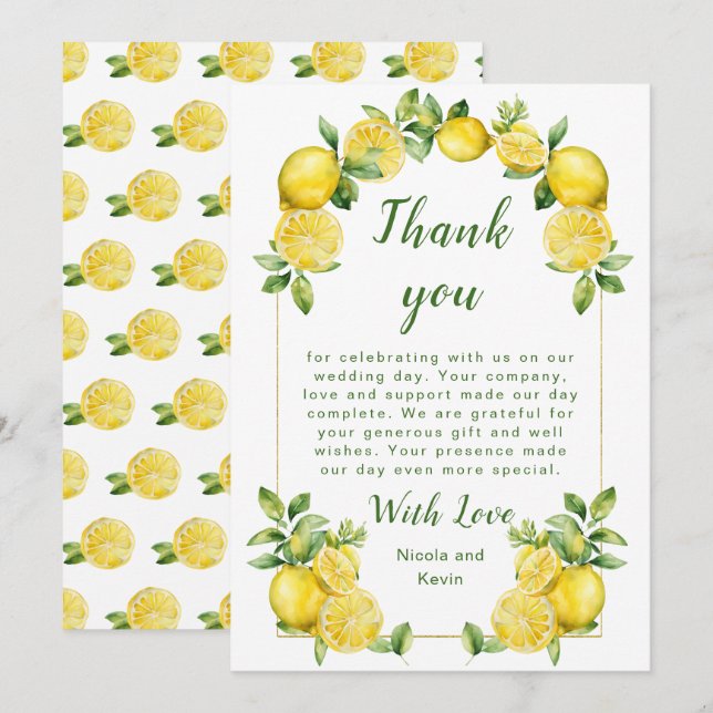 Tarjeta De Agradecimiento Boda de marco de vegetación de limón italiano (Anverso / Reverso)