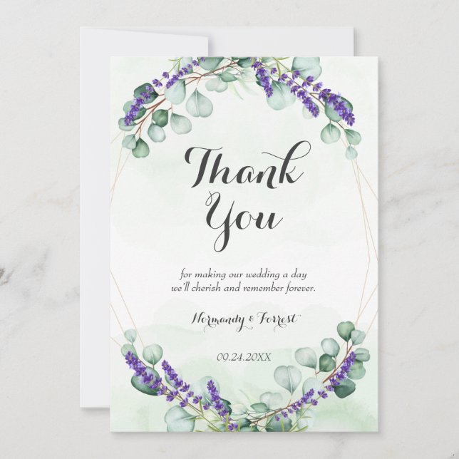 Tarjeta De Agradecimiento Boda de marco dorado Eucalyptus (Anverso)