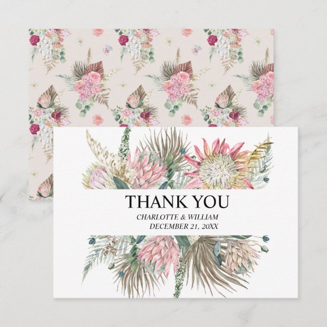 Tarjeta De Agradecimiento Boda de marco floral bohemio (Anverso / Reverso)