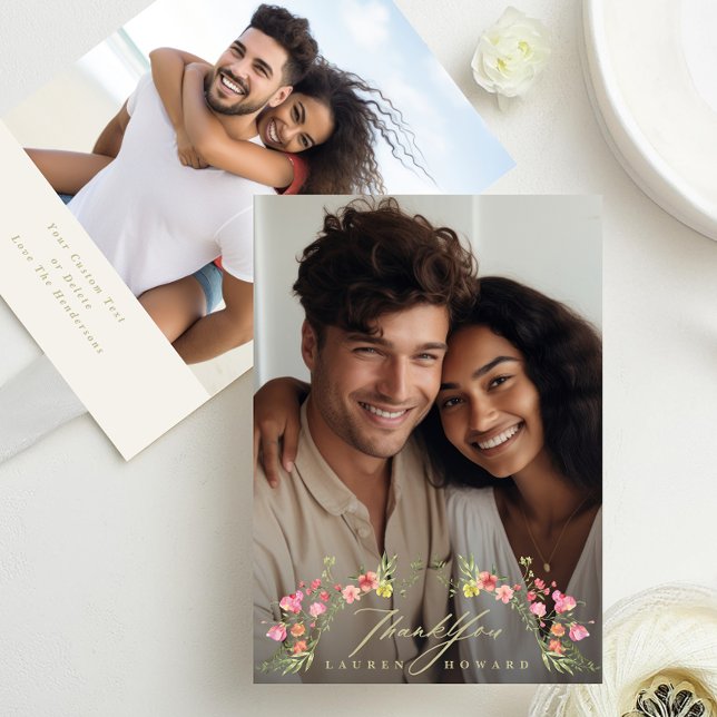Tarjeta De Agradecimiento boda de marco sutil de foto floral (Subido por el creador)