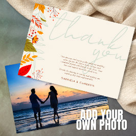 Tarjeta De Agradecimiento Boda de marfil floral simple y brillante en otoño