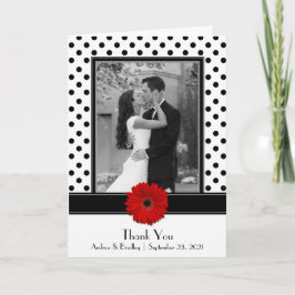 Tarjeta De Agradecimiento Boda de margarita roja polka blanca negra gracias