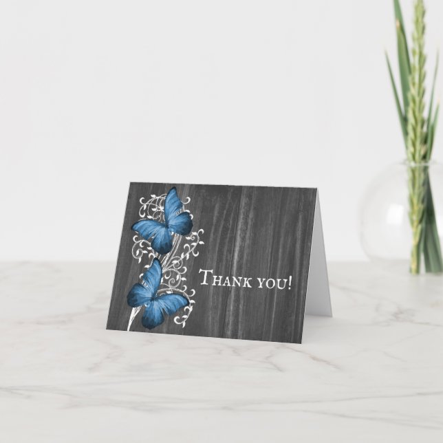 Tarjeta De Agradecimiento Boda de mariposa azul ruso Gracias Cartas (Anverso)