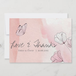 Tarjeta De Agradecimiento Boda de mariposa floral cúrcuma rosa