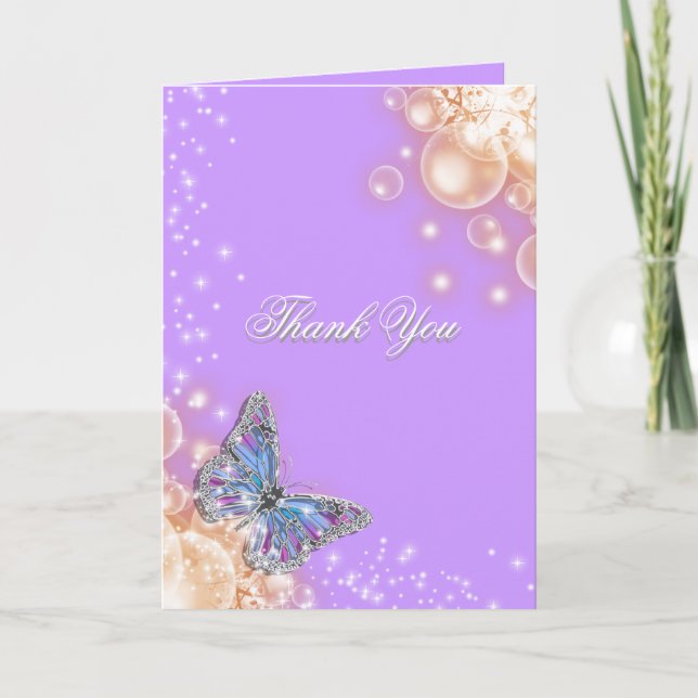 Tarjeta De Agradecimiento Boda de mariposa morada (Anverso)