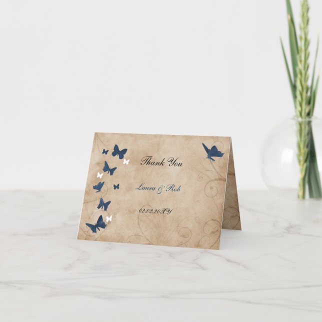 Tarjeta De Agradecimiento boda de mariposa vintage Gracias (Anverso)