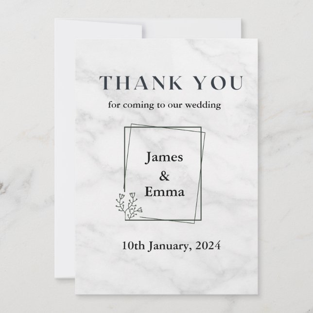 Tarjeta De Agradecimiento Boda de mármol blanco (Anverso)