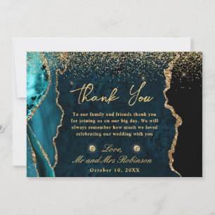 Tarjeta De Agradecimiento Boda de mármol de ágata con brillo falso de color