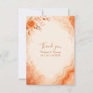 Tarjeta De Agradecimiento Boda de mármol de ágata floral Coral Sunset otoño