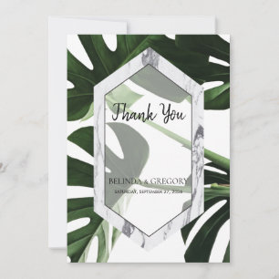 Tarjeta De Agradecimiento Boda de Mármol de Monstera Tropical Gracias Tarjet