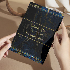 Tarjeta De Agradecimiento Boda de Mármol de Oro Azul y Faux