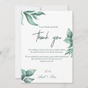 Tarjeta De Agradecimiento Boda de Mármol Verde Esmeralda y Eucalipto de Oro