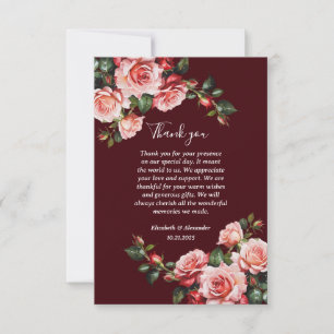 Tarjeta De Agradecimiento Boda de marrón de rosas rosas rosas rosas y rojas