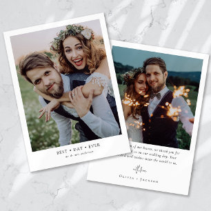 Tarjeta De Agradecimiento Boda de mensajes fotográficos del mejor día de la