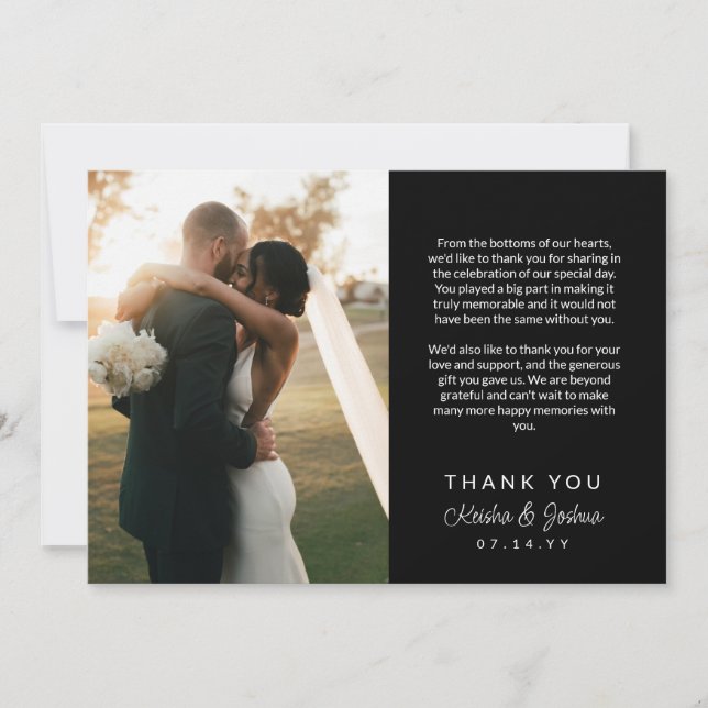 Tarjeta De Agradecimiento Boda de mensajes impresos en guiones negros Gracia (Anverso)