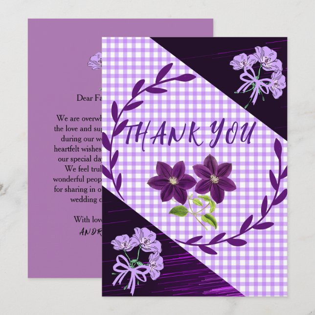 Tarjeta De Agradecimiento Boda de moda Purple Lilac Modern Boho Gracias (Anverso / Reverso)