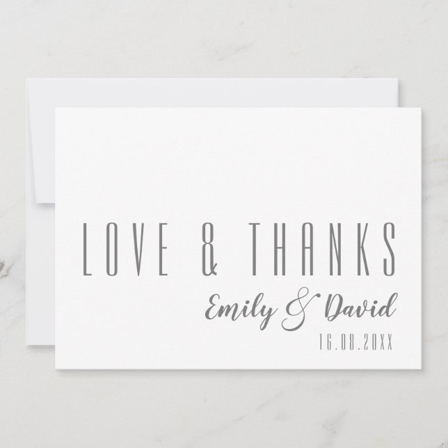 Tarjeta De Agradecimiento Boda de Modern Font Love & Gracias (Anverso)