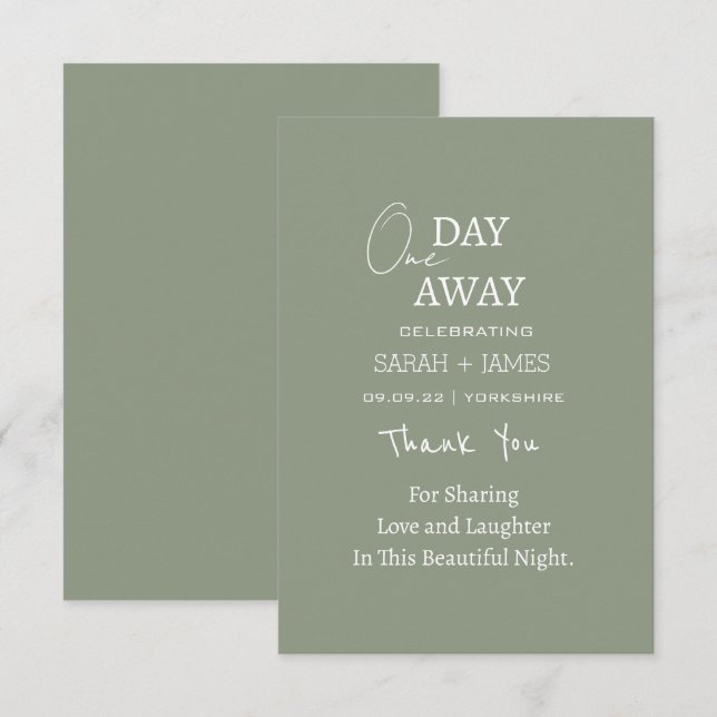 Tarjeta De Agradecimiento Boda de Modern Sage Green un día antes (Anverso / Reverso)