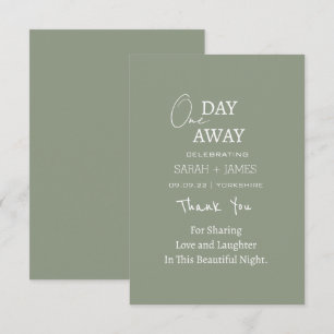 Tarjeta De Agradecimiento Boda de Modern Sage Green un día antes