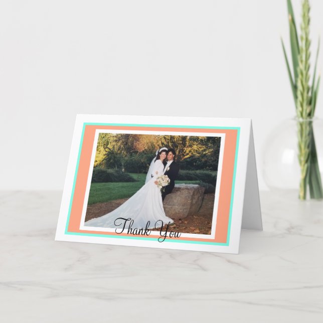 Tarjeta De Agradecimiento Boda de Monograma Azul Cantaloupe (Anverso)