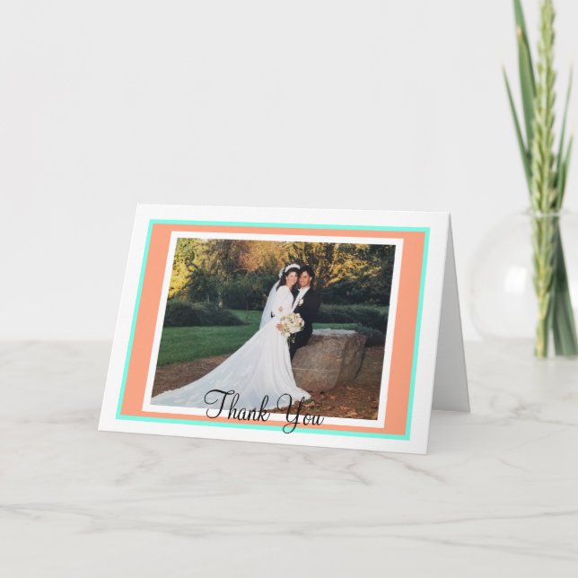 Tarjeta De Agradecimiento Boda de Monograma Azul Cantaloupe (Anverso)