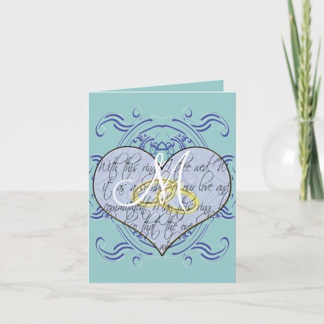 Tarjeta De Agradecimiento Boda de Monograma Azul Púrpura Vow Heart Gracias (Anverso)